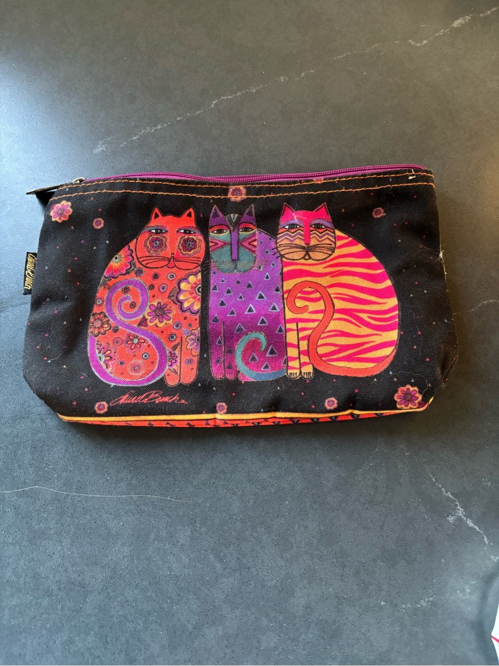 Laurel Burch Trio Cats Zipper Pouch - Pink, Purple, Orange